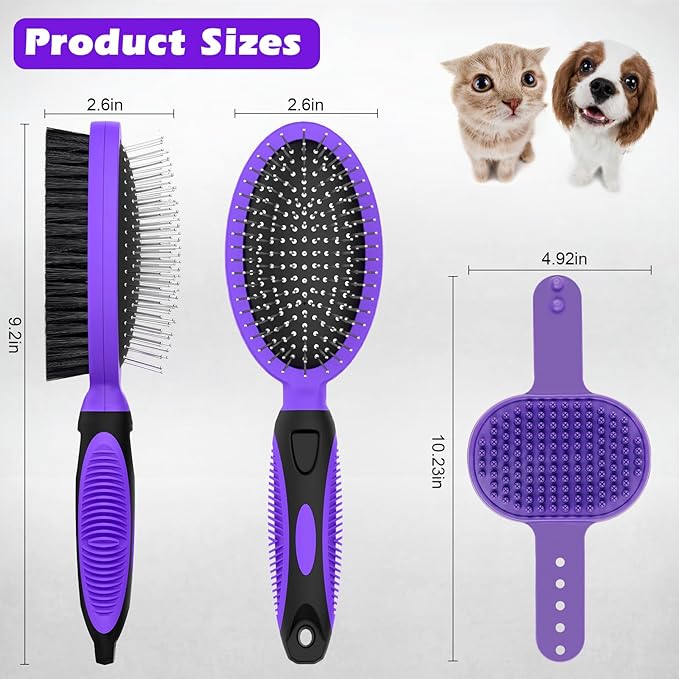 2PCS Pet Grooming Tools - Double-Sided Brush for Shedding and Bathing, Suitable for Short/Long Haired Dogs Cats and Horses, Deshedding Dog Brush, Mane & Tail Combs for Horses - Pet Supplies (Purple)-PurrikoPets