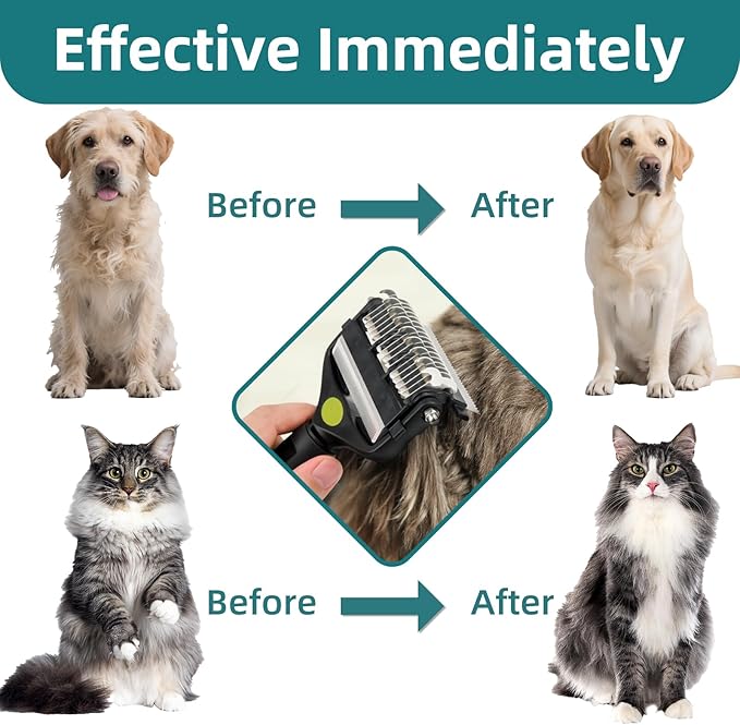 3-IN-1 Pet Grooming Tool - Undercoat Rake, Dematting Comb & Deshedding Brush for Cats & Dogs - Removes Mats, Tangles & Loose Fur, Reduces Shedding & Prevents Hair Mess (Green)-PurrikoPets