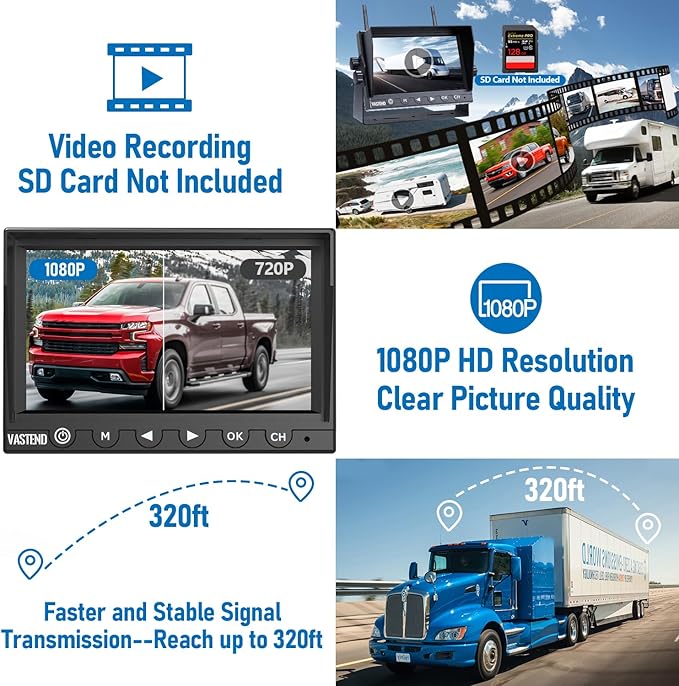 7 Inch RV Backup Camera Wireless, HD 1080P DVR Backup Camera High-Speed Rear View Observation System Stable Signals for RVs, Trucks, Trailers, IP69 Waterproof IR Night Vision-PurrikoPets