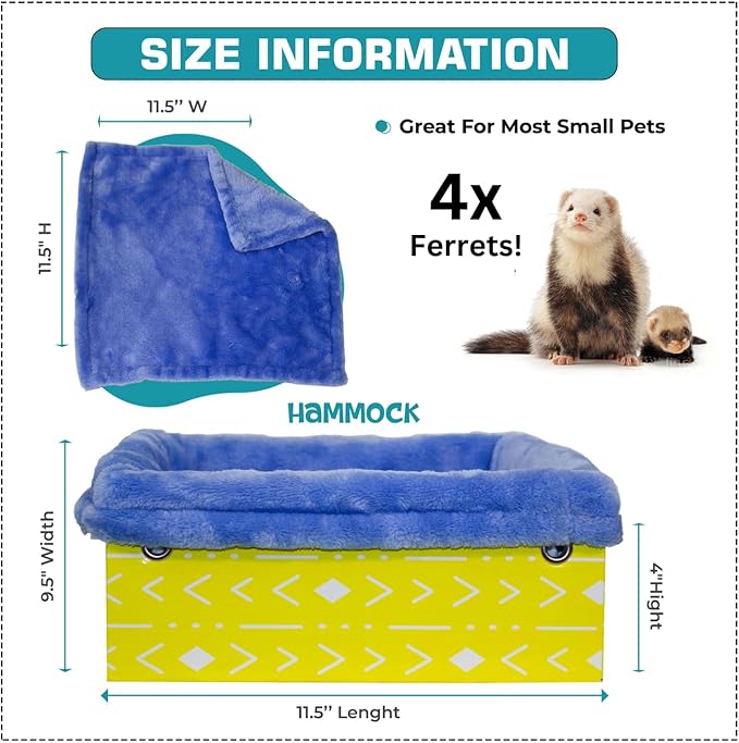 Ferret Hammock For Cage Box, use as Hanging Bed or Secure to Cage. Ferret Cage Accessories w/ Adjustable Straps, Perfect Small Pet Bed, Hanging cat hammock Bed, Guinea Pig Bed or Rabbit Bed.-PurrikoPets