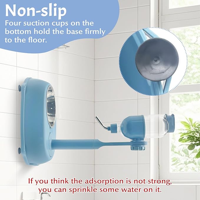 Fhiny Dog Water Feeder Bottle with Stand, Dispenser Automatic Water Food Bowl for Cage No-Drip Leak-Proof Adjustable Raised Pet Slow Water Bottle Dog Kennel Durable Drinker (Blue, 17oz)-PurrikoPets