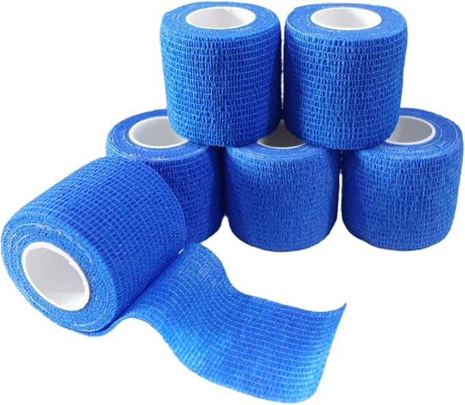 6 Pack 2" x 5 Yards Self Adhesive Bandage Wrap Breathable Cohesive Vet Wrap for Pets, Elastic Self-Adherent Tape for Sports, Wrist, Ankle (Blue)-PurrikoPets