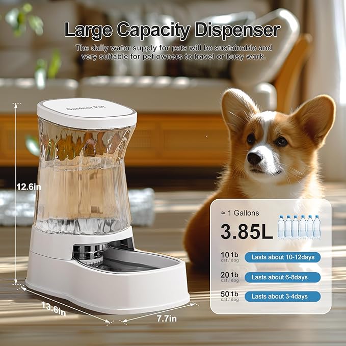 Gardner Pet Automatic Dog Water Dispenser Gravity Stainless Steel Water Waterer Feeder, 100% BPA-Free Large Capacity Water Feeding Bowls for Medium & Large-Sized Dogs Cats Other Pets -(1 Gallon)-PurrikoPets