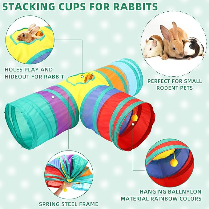 104 Pcs Rabbit Starter Kit Litter Box Bunny Tunnel Pet Playpen with Waterproof Mat Water Bottle Animal Grooming Kit Bowl Blankets with Cleaning Set for Guinea Pig Rabbit Accessories-PurrikoPets