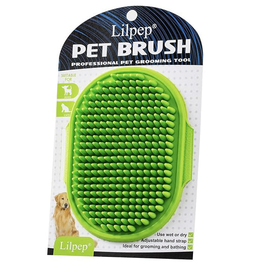 Dog Grooming Brush, Lilpep Pet Shampoo Bath Brush Soothing Massage Rubber Comb with Adjustable Ring Handle for Long Short Haired Dogs and Cats (Green, pack of 1)-PurrikoPets
