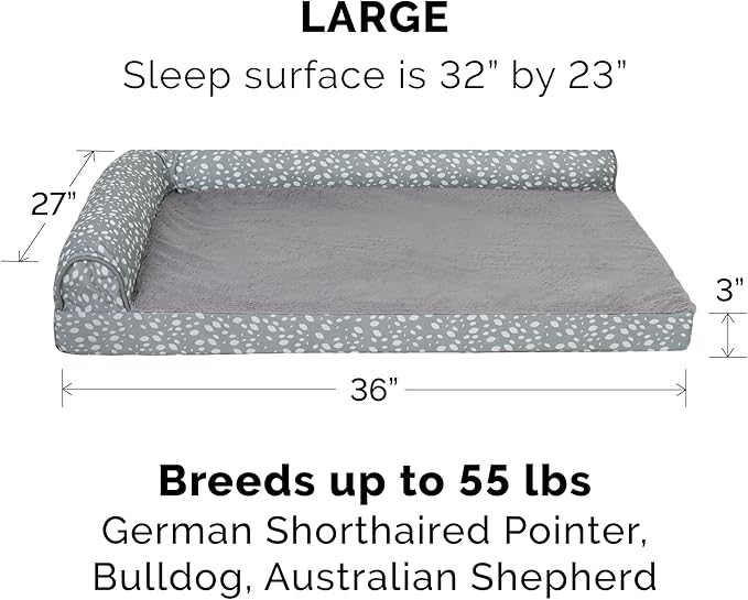 Furhaven Cooling Gel Dog Bed for Large/Medium Dogs w/ Removable Bolsters & Washable Cover, For Dogs Up to 55 lbs - Plush & Almond Print L Shaped Chaise - Gray Almonds, Large-PurrikoPets
