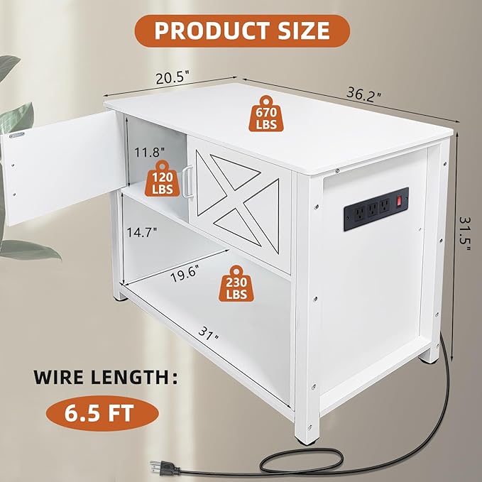 40 Gallon Tank Stand with Cabinet and Power Outlets, Heavy Duty Metal Aquarium Stand for 40-50 Gallon Breeder Tank, Turtle Tank, Double Terrarium Stand, 660LBS Capacity, White-PurrikoPets