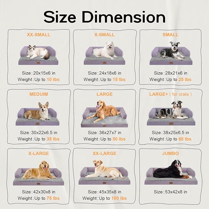 Extra Large Dog Bed-Orthopedic Waterproof XL Dog Bed for XLarge Extra Big Dogs - Foam Couch Sofa Washable with Removable Cover-Purple-PurrikoPets