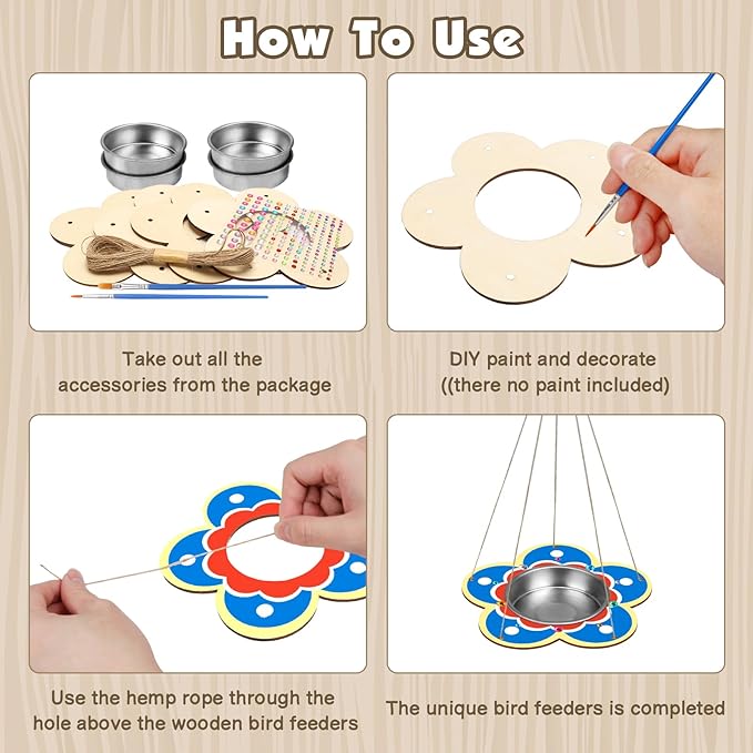 Fennoral 4 Pack Bird Feeder Kits for Kids Make Your Own Bird Feeders Wooden Art and Craft for Girls Boys Ornaments DIY to Paint Craft for Spring Garden Outdoor Decoration Summer Activities Project-PurrikoPets