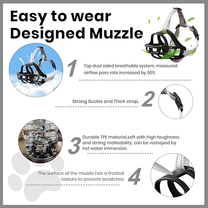 Dog Muzzle, Basket Muzzle for Small Medium Large Dogs, Anti-Biting and Chewing, Lightweight & Sturdy Cage Design, Allows Panting & Drinking, Ideal for Grooming & Training(Black Size XL)-PurrikoPets