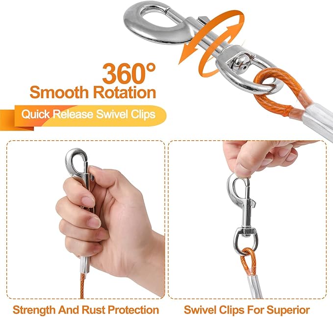 Dog Tie Out Cable,50ft Dog Lead-Heavy Duty Tie Out Cable for for Large Dogs Up to 125lbs-Dog Chain for Yard-Outside Dogs Runner Tether Line-PurrikoPets