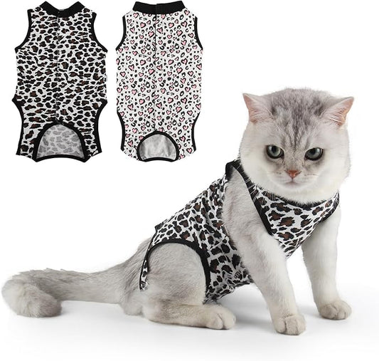 2 Packs Cat Surgery Recovery Suit Surgical Clothes Abdominal Wounds Anti-Licking Cat Bodysuit Onesie Substitute E-Collar& Cone-PurrikoPets