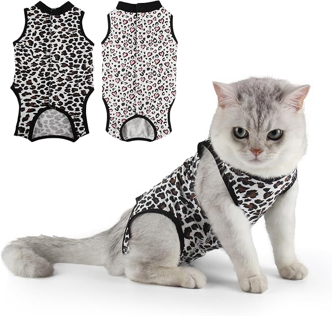 2 Packs Cat Surgery Recovery Suit Surgical Clothes Abdominal Wounds Anti-Licking Cat Bodysuit Onesie Substitute E-Collar& Cone-PurrikoPets