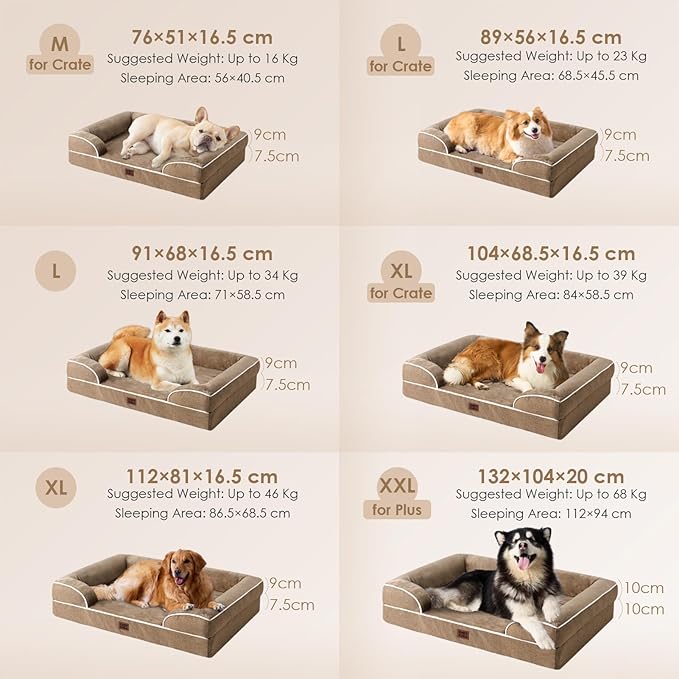 EHEYCIGA Orthopedic Dog Beds for Large Dogs, Waterproof Memory Foam Large Pet Bed with Sides, Non-Slip Bottom and Egg-Crate Foam Dog Couch Bed with Washable Removable Cover, Beige-PurrikoPets