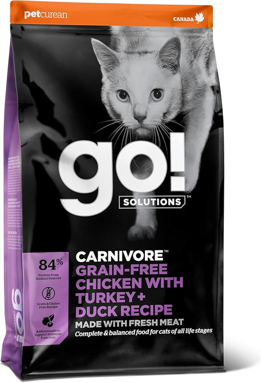 Go! Solutions Carnivore, Grain-Free, Protein Rich Dry Cat Food, Chicken, Turkey and Duck Recipe, 3 lb Bag-PurrikoPets