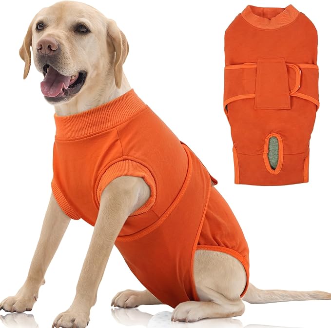 FUAMEY Dog Recovery Suit Male,Dogs Surgery Neuter Suits Puppy Spay Shirts for Female Protect Dog's Skin Anti Licking Abdominal Wounds Doggie Onesie Pet Bodysuit Alternative to Cone Orange XL-PurrikoPets