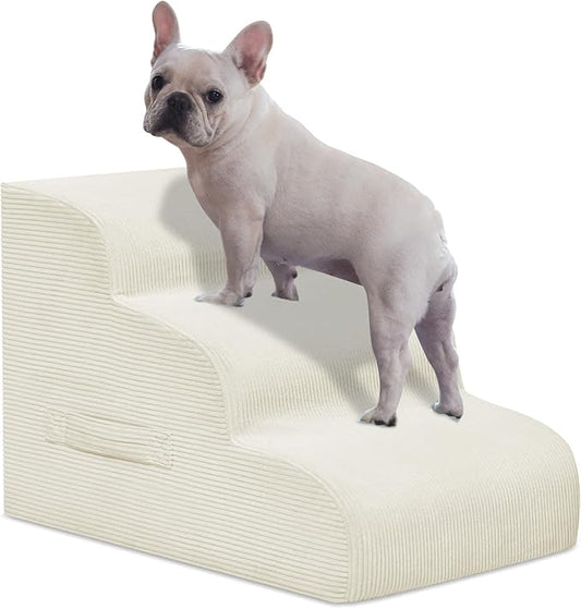 Dog Steps for Small Dogs, 3-Step Pet Ramp Stairs for High Beds and Sofa, Non-Slip Pet Stairs for Small Dogs and Cats, Removable and Easy to Clean Cover, Beige-PurrikoPets