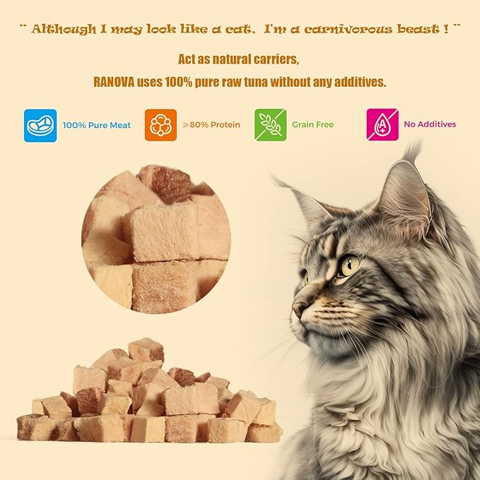 Freeze Dried Cat Treats - 100% Tuna Grain Free Raw - Natural Balance Limited Ingredient High Protein Cat Snacks 130g/4.59oz - Picky Eater Challenger-PurrikoPets