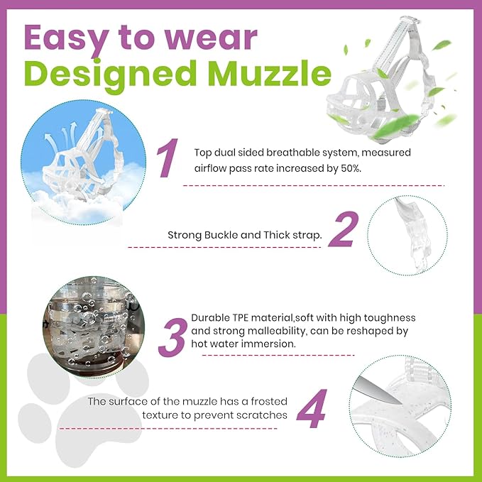 Glow-in-The-Dark Dog Muzzle, Basket Muzzle for Small Medium Large Dogs,Anti-Biting Chewing, Lightweight Cage Design,Allows Drinking & Panting,for Grooming & Training (Transparent Size L)-PurrikoPets