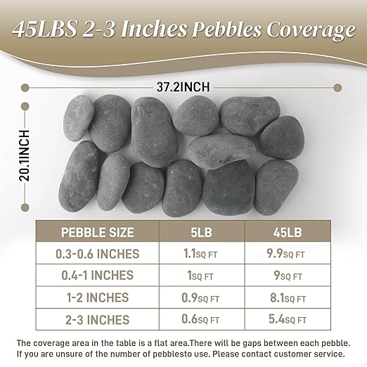 45 LB Mexican Beach Pebbles, 2-3 Inch Natural River Rocks, Premium Pebbles for Garden and Landscape Design, Decorative Stones for Fish Tank Flower Pots Water Fountains Pathways Backyard, Grey-PurrikoPets