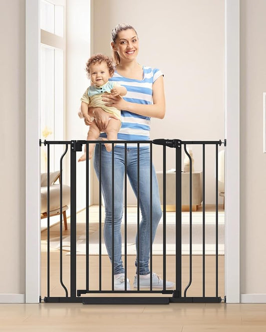 34" Extra Tall Baby Gate for Stairs, Auto Close Stroller Friendly Dog Gate Indoor for Doorways, Pressure Mounted 29"-40" W Baby Gate, Easy Walk Through Gate for Children & Pets, Black-PurrikoPets