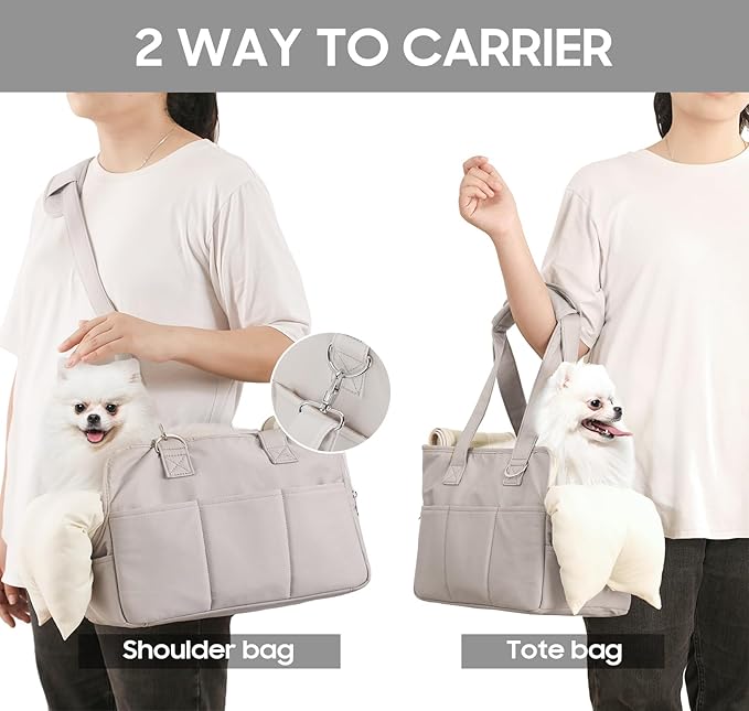 Dog Purse Carrier for Small Dogs, Soft Soft Sided Folding Dog Carriers for Small Dogs Medium Cats Puppies up to 15 Lbs, Washable Breathable Puppy Carrier for Outdoor Travel (Large Gray)-PurrikoPets