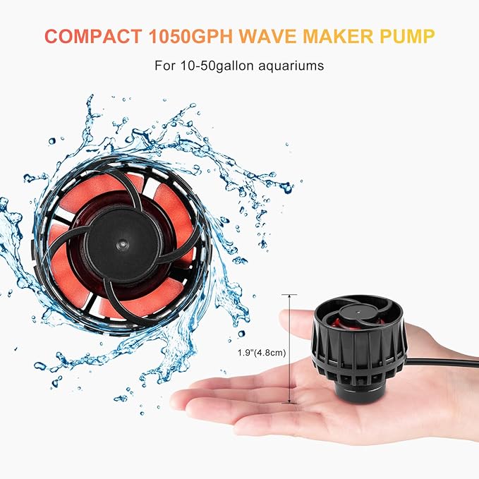 1050GPH Aquarium Wave Maker with Controller Mini DC12V 6W Powerhead with Magnetic Mounting, Nano Wavemaker for 10 to 50 Gallon thickness up to 8mm(1/4") Tank,-PurrikoPets