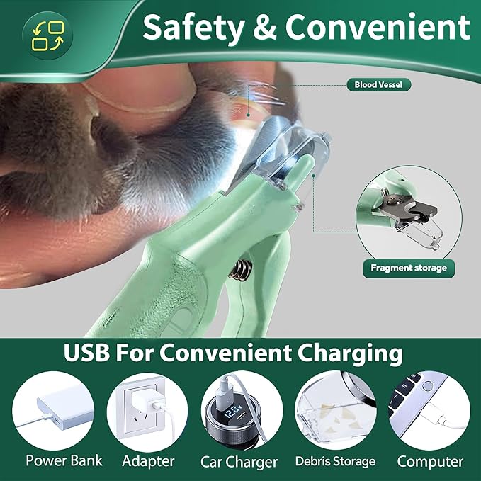 Dog Nail Clippers & Cat Nail Clipper with Catcher, 2 in 1 Dog Nail Trimmers & Grinder with Light for Large Small Dogs Cats,Silent Groom Pro Claw Trimmer, Rechargeable Dogs Nails Grinder Quiet-PurrikoPets