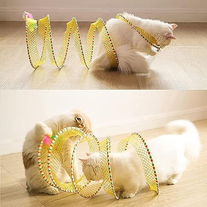Folded Cat Tunnel Toy for Indoor Cats, 2 PCS Collapsible Pet Spring Cat Toys with Feather Mouse Upgrade Interactive Toy Playing Tent for Puppy Kitten Accessories Home-PurrikoPets