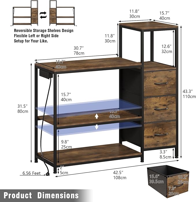 20 Gallon Aquarium Stand with Power Outlets Fish Tank Stand with 3 Drawers Metal Frame Heavy Duty Reptile Tank Stand with 3-Tier Storage Shelves,Left/Right Assembly, Adjustment Height-PurrikoPets