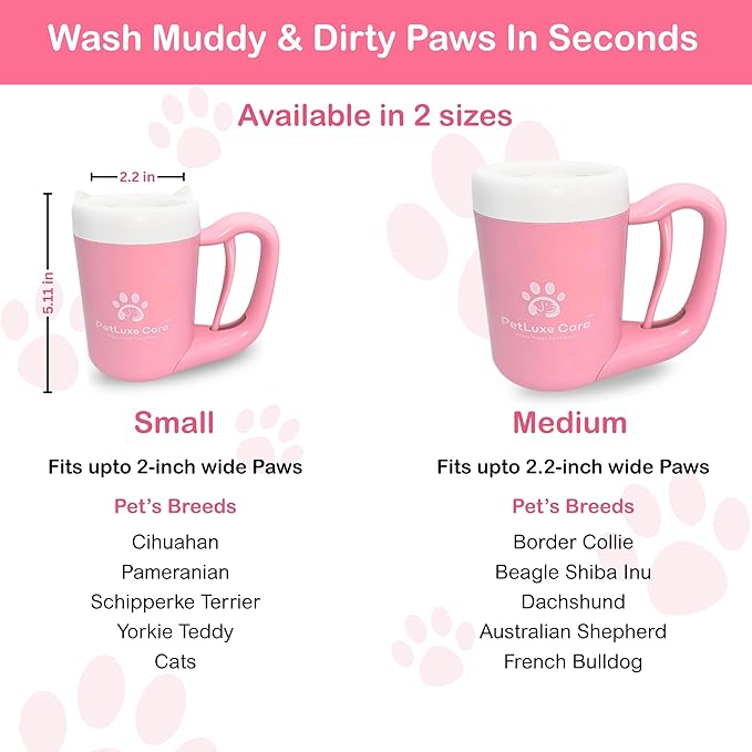 Dog Paw Cleaner for Small & Medium Dogs – Portable Paw Washer Cup with Soft Silicone Brush, Towel & Moisturizing Balm – Gently Cleans Muddy Paws After Walks (Pink, Small)-PurrikoPets
