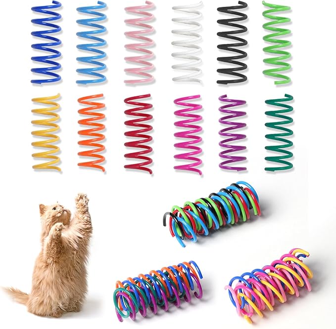 24PCS 12Colors Cat Spring Toys for Indoor Cats, Interactive Coil Springs for Self Play, Durable Heavy Plastic Cat Spiral Spring, Hunting, Biting, Swatting Creative Kitten Toy.-PurrikoPets