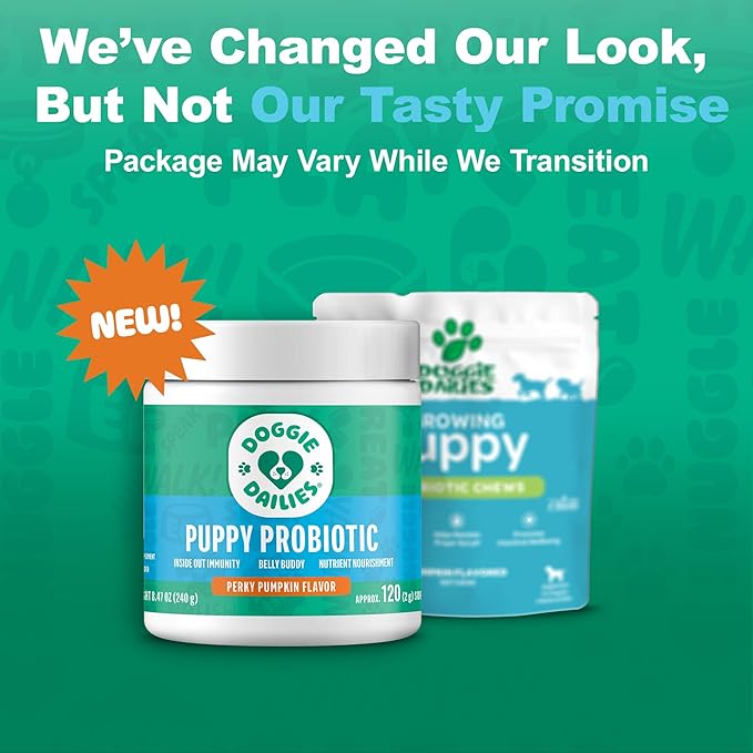 Doggie Dailies Puppy Probiotic, Probiotics for Puppies with Digestive Enzymes, Promotes Digestive Health, Supports Immune System & Overall Development (Pumpkin) 120 Soft Chews-PurrikoPets