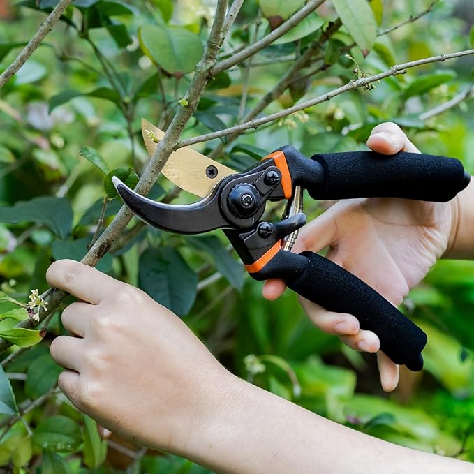 ESOW Garden Tool Set 7 PCS, Includes Cast-Aluminum Heavy Duty Hand Trowel, Transplant Trowel, Hand Rake, SK-5 Steel Gardening Scissor, Plant Tie, Bag & Gloves, Tool Kit Gifts-PurrikoPets