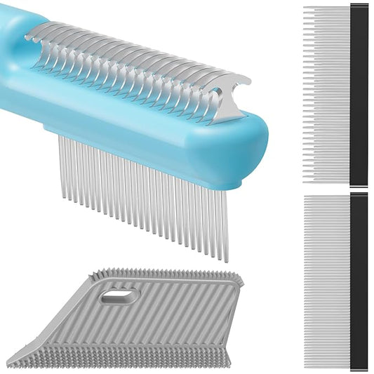 4 in-1 Pet Grooming Combo and Pet Hair Removal Soft Brush - Deshedding Dog Brush,Metal Comb for Cat and Dog,Dematting Comb,Matted Fur on Cats and Dogs-PurrikoPets
