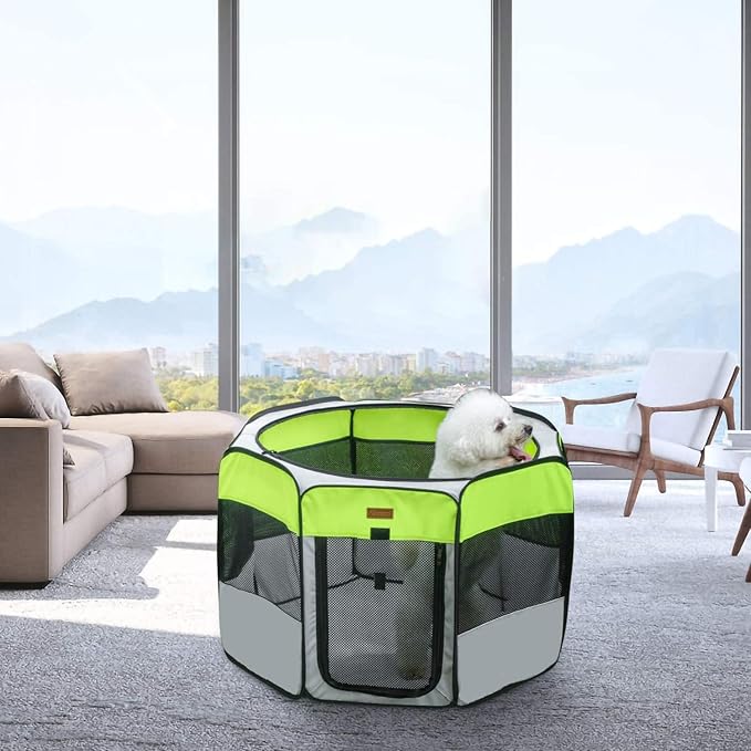 Dog Playpen, Portable Pet Play Pen for Cat, Puppies, Rabbits, Chickens, Foldable Large-Capacity Pet Tent for Indoor/Outdoor Travel Camping Green-PurrikoPets
