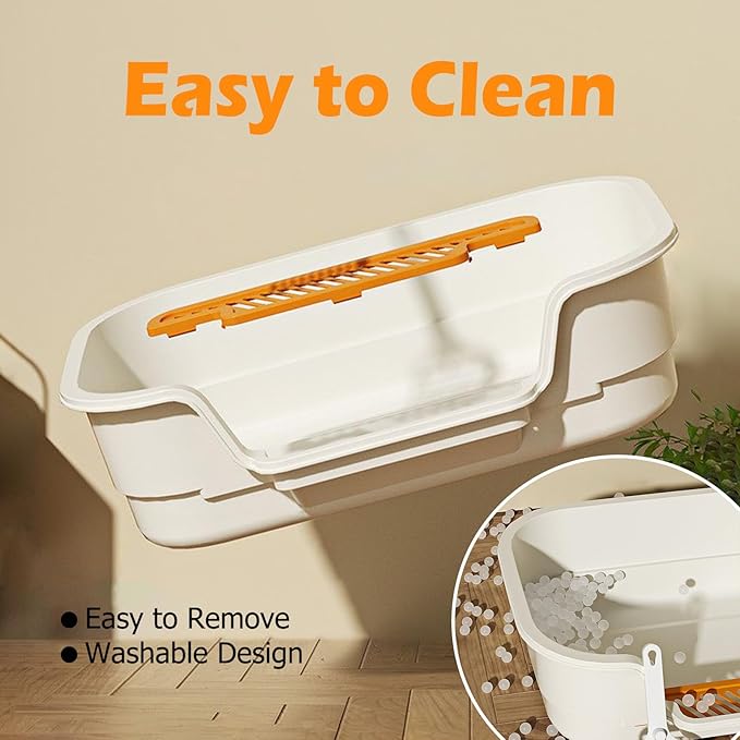 Extea Large Cat Litter Box with High Sides,Cat Boxes for Indoor Cats,Cat Litter Pan for Kitty,Litter Box with Low Entry,Easy to Clean,Anti-Splashing,23.6" x15.7" x6.2" (White)-PurrikoPets