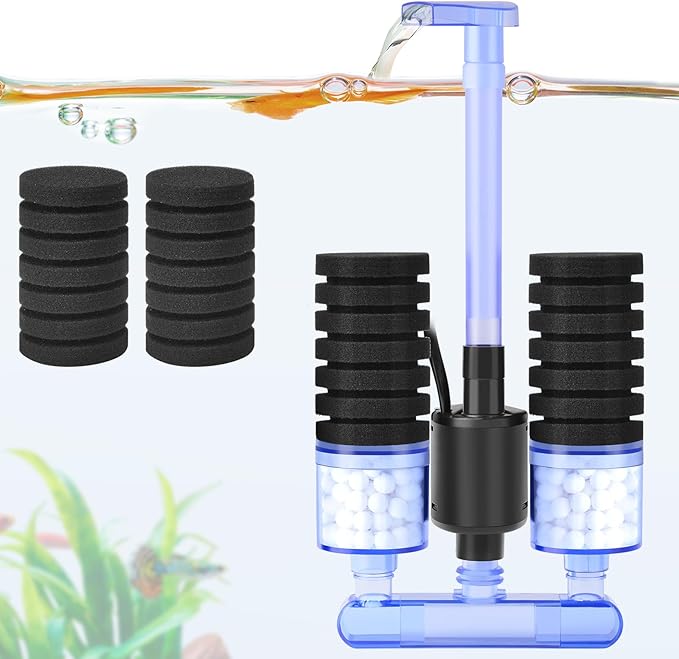 FEDOUR Aquarium Sponge Filter with Water Pump, Quiet Electric Biochemical Filter, with 4pcs Filter Sponge and Ceramic Balls, for up to 40Gallon Fish Tank, Turtle Tank, Shrimp Tank-PurrikoPets