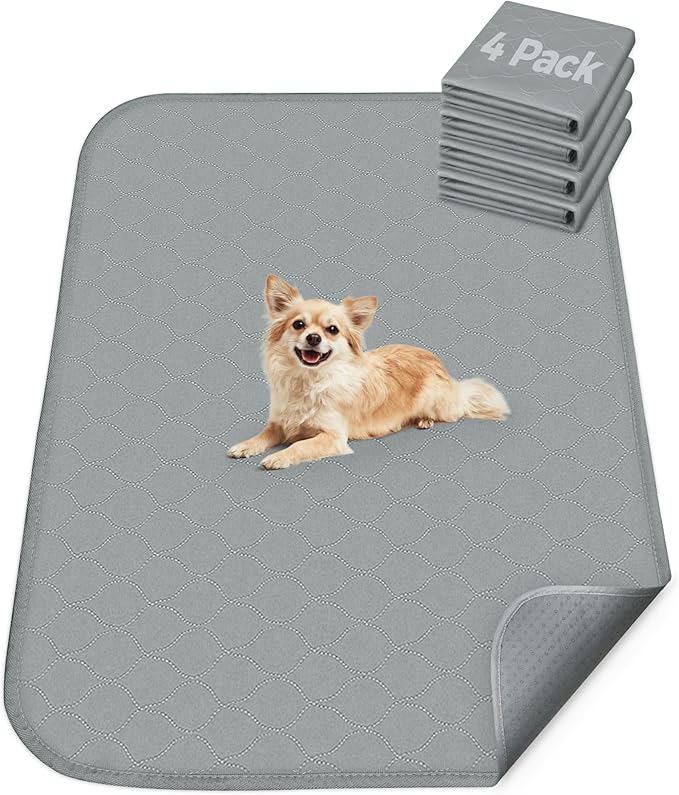 FXW Washable Pee Pads for Dogs, Puppy Pads with Super Absorbent, Specifically Designed for 24inch Cages, 23" × 17" Rectangle, Gray, 4 Packs-PurrikoPets
