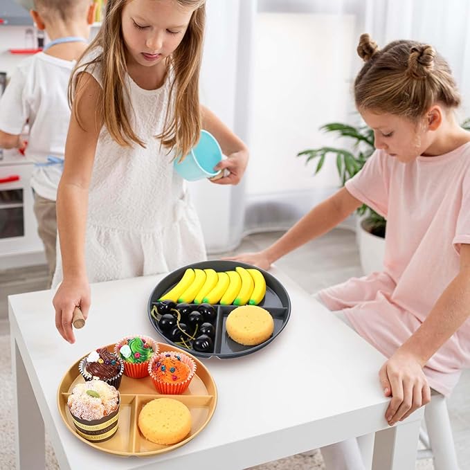 10 Pcs Unbreakable Divided Plates for Kids Adults, 9 Inch Round Portion Control Plate, 3 Compartment Plates with Dividers, Lightweight Reusable Dinnerware Portion Control Plastic, Dishwasher Safe-PurrikoPets