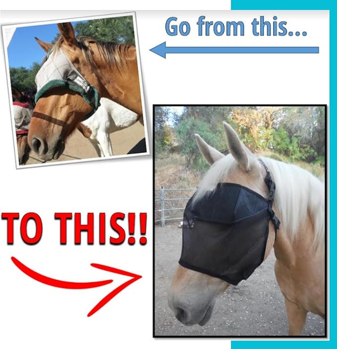EquiVizor 95% UV Eye Protection (Full) Standard Horse Fly Mask - Help with Uveitis, Corneal Ulcer, Light Sensitivity. Designed to Stay On Your Horse, Off The Ground.-PurrikoPets