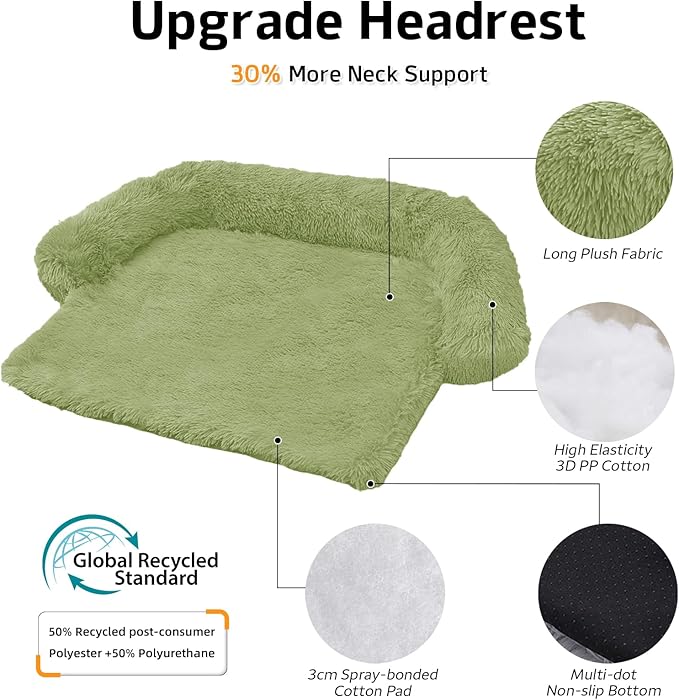 GGIB Calming Dog Bed Fluffy Plush Dog Mat for Furniture Protector with Removable Washable Cover for Large Medium Small Dogs and Cats (Large, Grass Green)-PurrikoPets