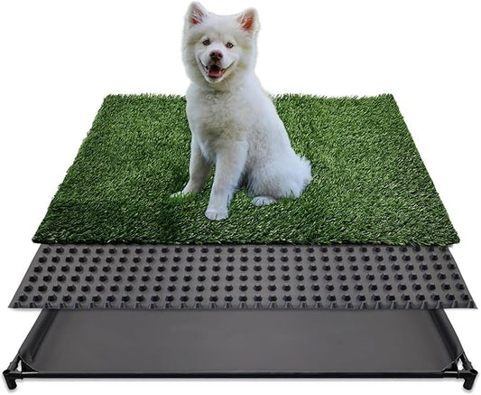 Dog Grass Pad with Tray, 35" X 23" Large Indoor/Outdoor Potty Training Pad, Durable Leak-Proof Tray and Reusable Puppy Grass Pads, Easy Clean Portable Pet Relief System for Small to Medium Dogs-PurrikoPets
