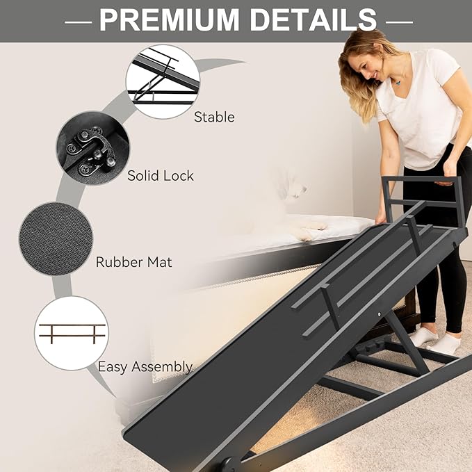 Aboron Antislip Folding Dog Ramp, Adjustable Pet Ramp for Bed/Couch/Car, Rubber Mat with High Traction, Great for Small & Large Old Dogs & Cats, Supports up to 200 lbs,63" Long-PurrikoPets
