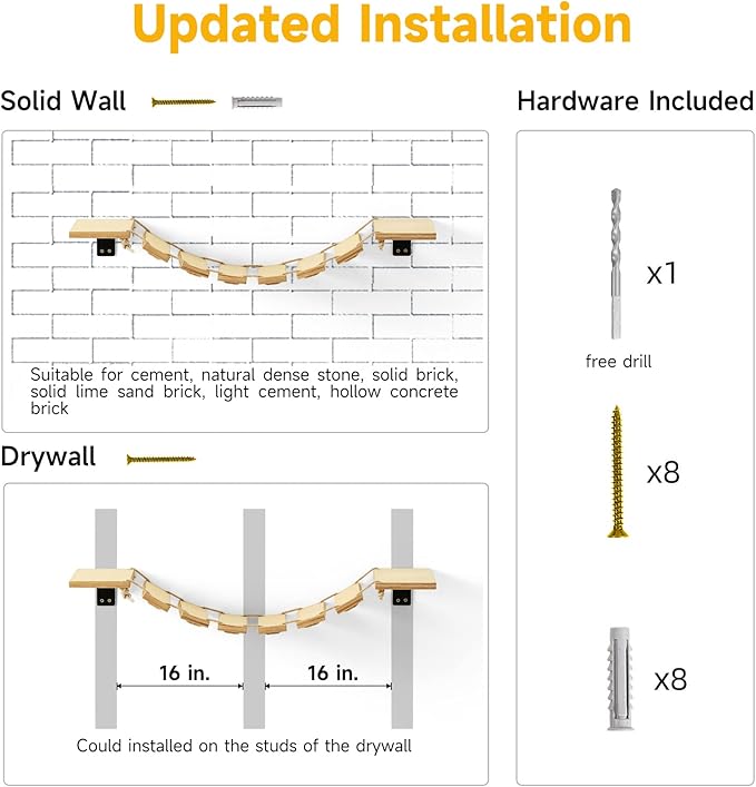 FUKUMARU Cat Bridge Wall Mounted, 12.8-Inch Expanded Feline Perch & Climbing Steps for Custom Kitten Highway Systems, Multi-Level Wall Shelves Furniture-PurrikoPets