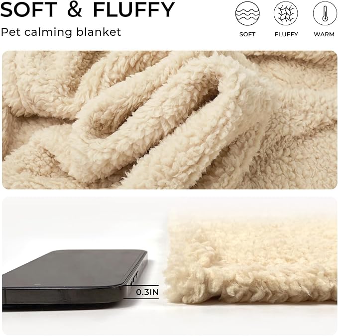 1 Pack 3 Calming Blankets Fluffy Premium Fleece Pet Blanket Soft Sherpa Throw for Dog Puppy Cat Beige Medium (30" x20'')-PurrikoPets