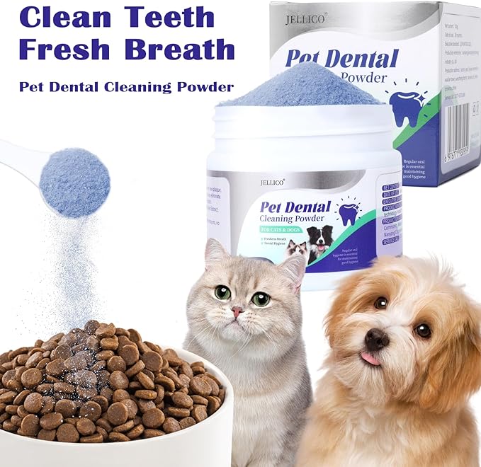 Dog Teeth Cleaning Powder, Dog Dental Powder and Cats Breath Freshener, Bad Breath & Tartar Remover for Pets, Suitable for Large, Medium & Small Canine(Blue)-PurrikoPets