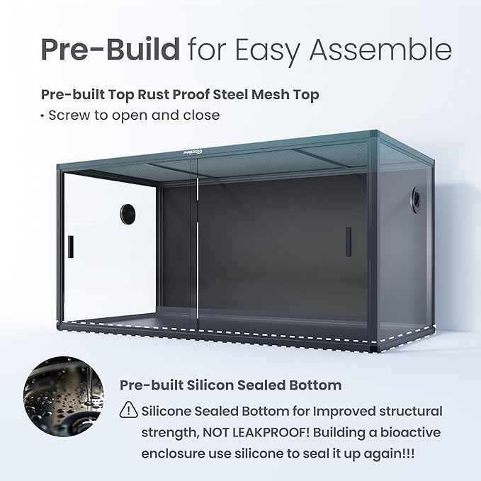 120 Gallon Bearded Dragon Tank,48" x 24" x 24" Reptile Tank with Sliding Door Top Screen Ventilation, Front Opening Reptile Enclosure for Easy Maintenance-PurrikoPets