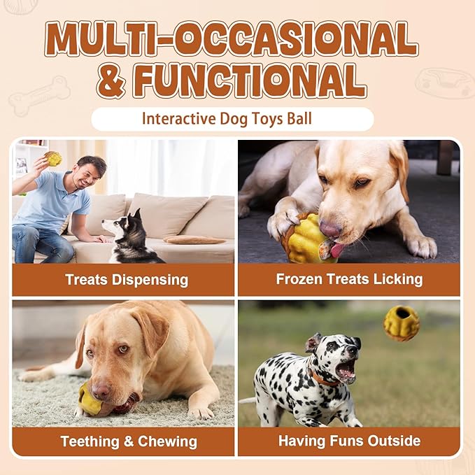 Dog Frozen Treats Toy, Cognitive Dogs Brain Stimulation Toys for Aggressive Chewers, Interactive Dispensing Toy Enrichment Keep Them Busy No-Boredom, Tough Nylon&Coffe Wood Fillable Puzzle Dog Feeder-PurrikoPets