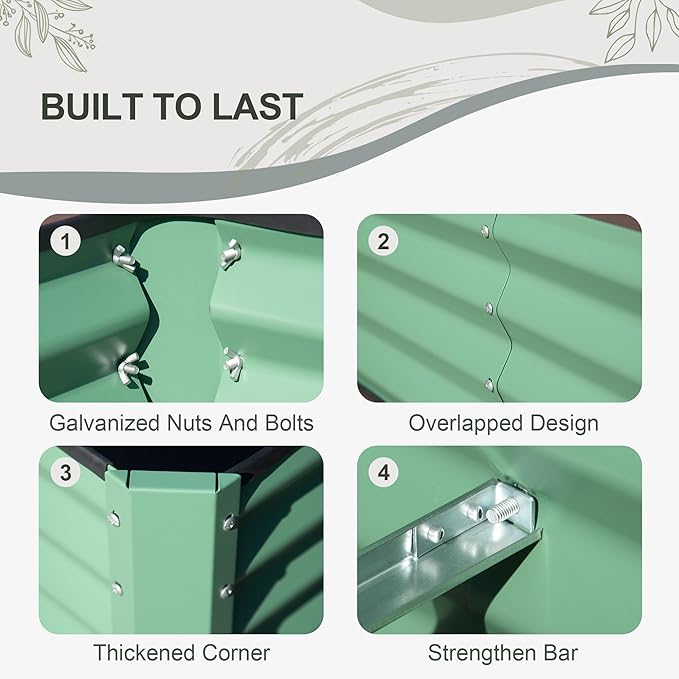 Domi Raised Garden Beds Outdoor, 6x3x2ft Thickening Tall Metal Rectangular Deep Root Box Planter for Vegetables, Flowers, Herbs, and Succulents 2" Deep w/ 256 Gallon Capacity - Green-PurrikoPets